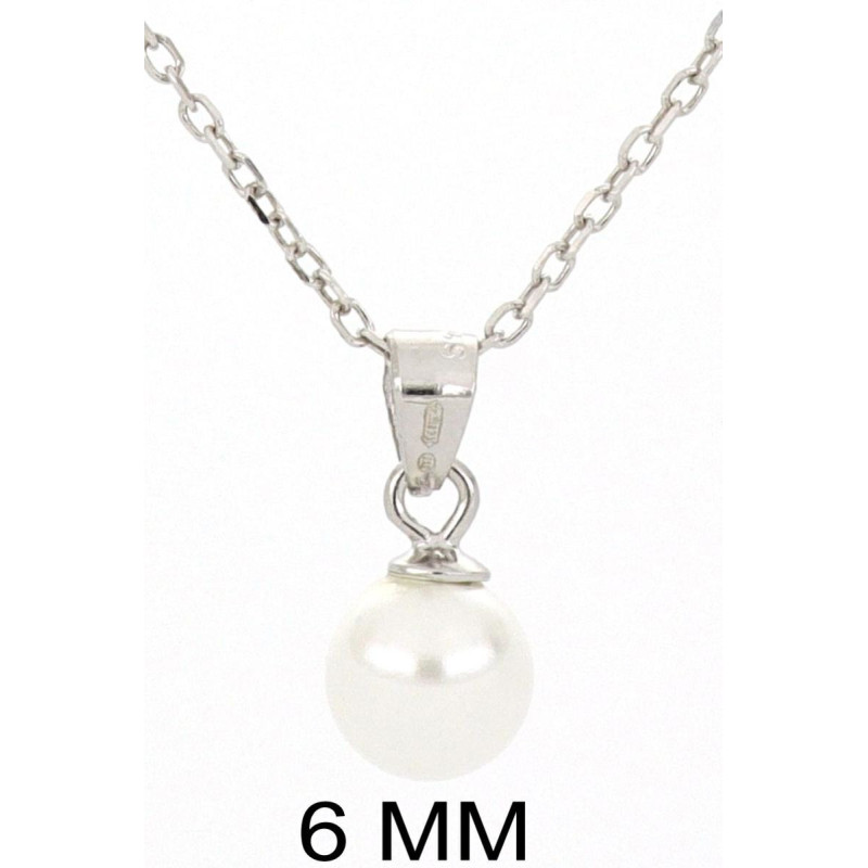 PENDENTE CON CATENA PERLA 6 MM IN ARGENTO 925