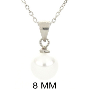 PENDENTE CON CATENA PERLA 8 MM IN ARGENTO 925