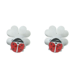 ORECCHINI PORTAFORTUNA QUADRIFOGLIO COCCINELLE MM 11 IN ACCIAIO