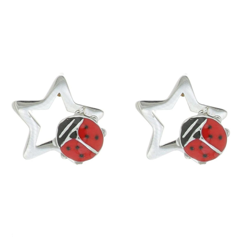 ORECCHINI MM 11X12 PORTAFORTUNA STELLA E COCCINELLA IN ACCIAIO