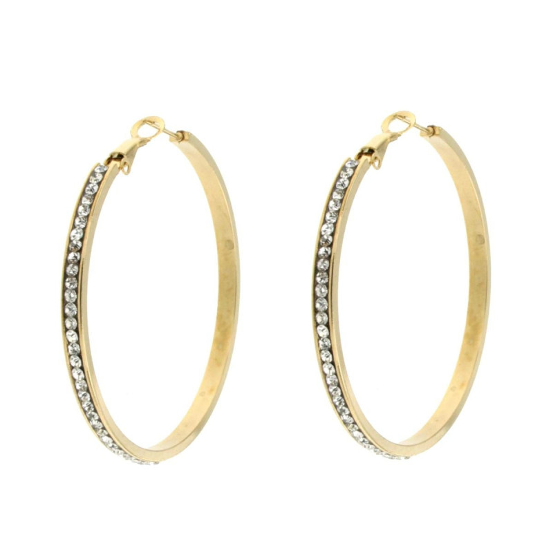 ORECCHINI CERCHIO ACCIAIO DORATO 50MM CON ZIRCONI