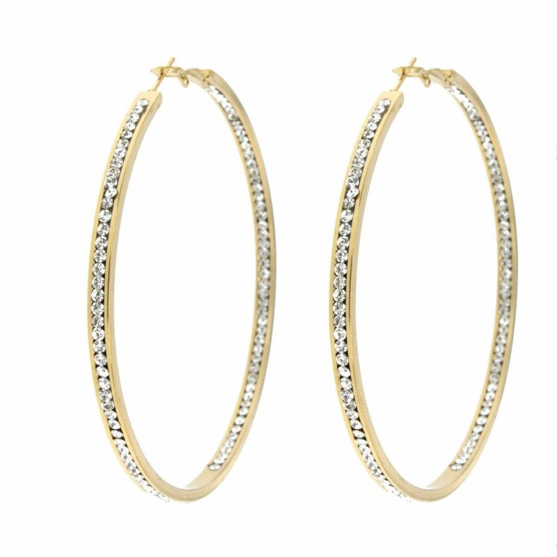 ORECCHINI CERCHIO MM 50 IN ACCIAIO DORATO CON ZIRCONI