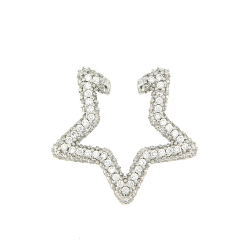 MONO ORECCHINO ERA EAR CUFF IN OTTONE BIANCO CON ZIRCONI BIANCHI