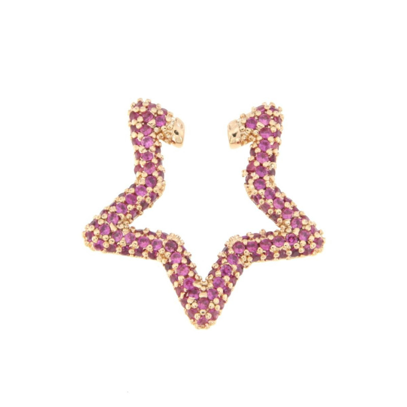 MONO ORECCHINO ERA EAR CUFF IN OTTONE DORATO CON ZIRCONI ROSSI