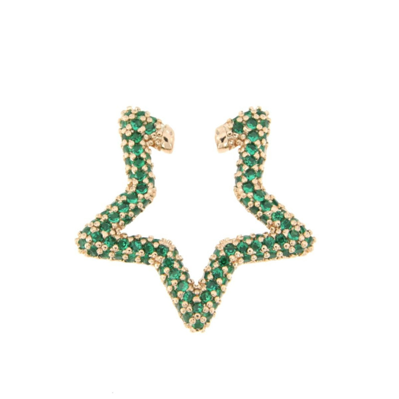 MONO ORECCHINO ERA EAR CUFF IN OTTONE DORATO CON ZIRCONI VERDI