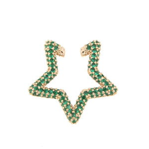 MONO ORECCHINO ERA EAR CUFF IN OTTONE DORATO CON ZIRCONI VERDI