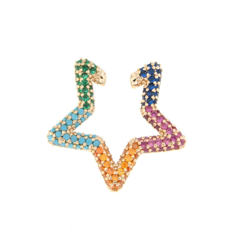 MONO ORECCHINO ERA EAR CUFF IN OTTONE DORATI CON ZIRCONI COLORA