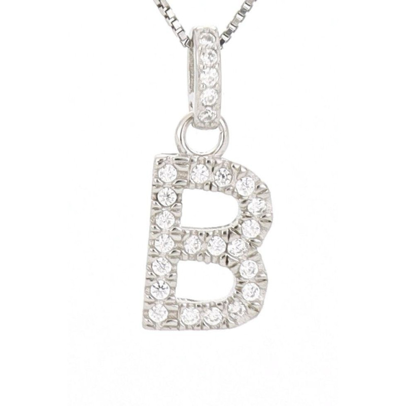 PENDENTE LETTERA B MM 14 IN ARGENTO ZIRCONATO + CAT