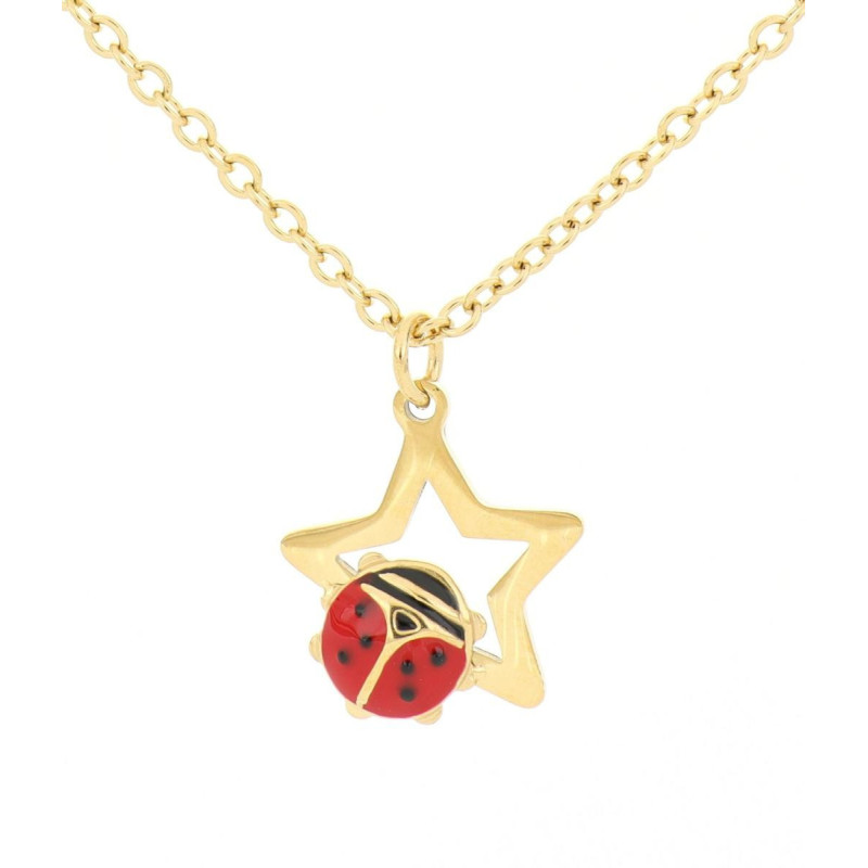 PENDENTE STELLA E COCCINELLA MM 13X11 E CATENA CM 35+5 IN ACCIAO