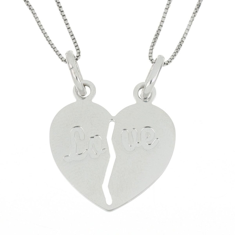 PENDENTE CUORE SPEZZATO MM 21 CON SCRITTA LOVE IN ARGENTO 925