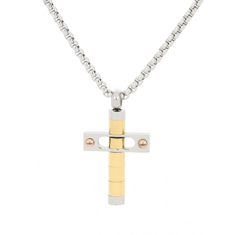 PENDENTE UOMO IN ACCIAIO CON CROCE CM 3X4 CATENA CM 50