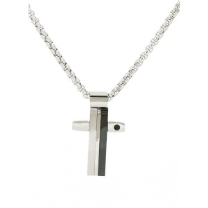 PENDENTE UOMO IN ACCIAIO CON CROCE MM 25x14 CATENA CM 55