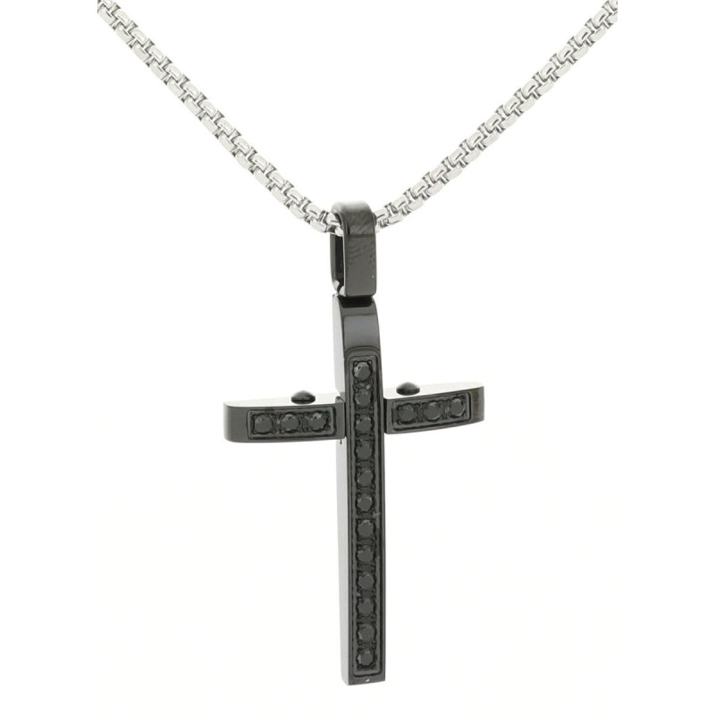 PENDENTE UOMO IN ACCIAIO CON CROCE MM 36x20 CATENA CM 45+5