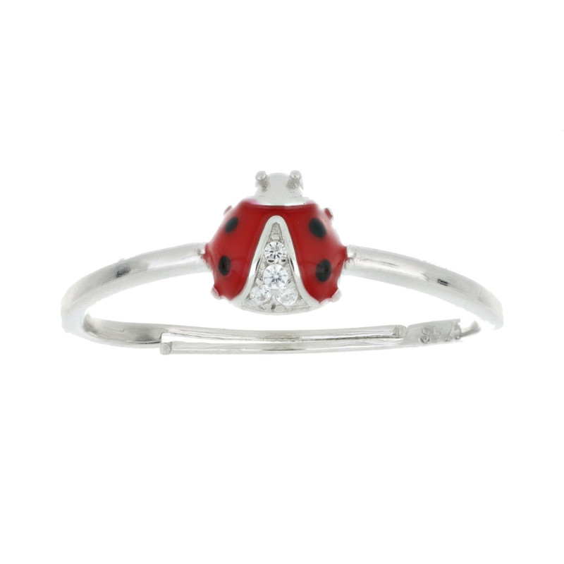 ANELLO MISTI CON COCCINELLA ROSSA MM 6 APERTO IN ARGENTO 925