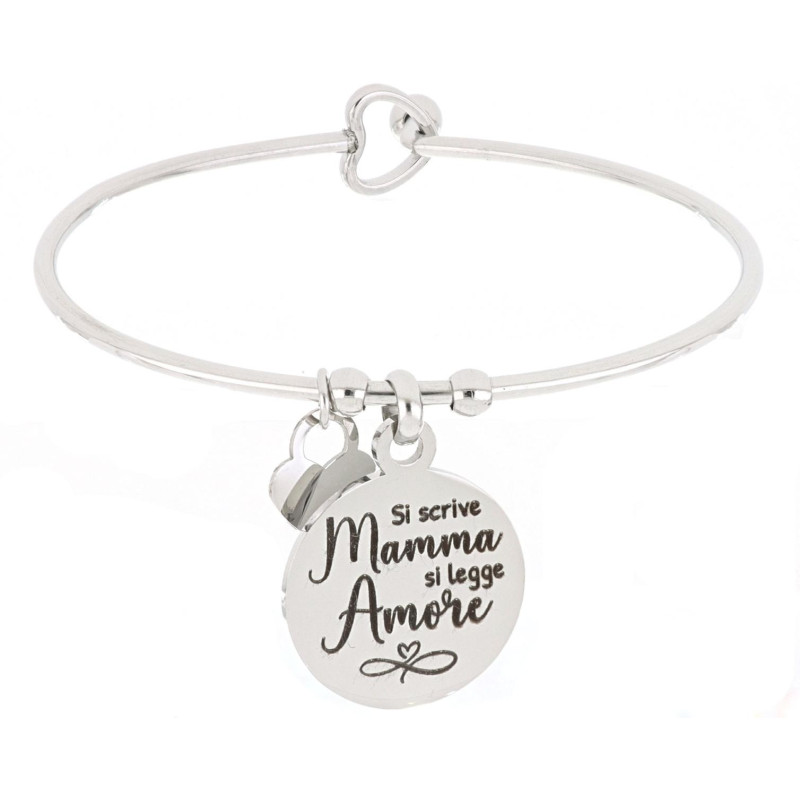 BRACCIALE "PENSIERO" IN ACCIAIO "SI SCRIVE MAMMA SI LEGGE AMORE"