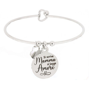 BRACCIALE "PENSIERO" IN ACCIAIO "SI SCRIVE MAMMA SI LEGGE AMORE"