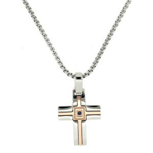 PEND.IN ACCIAIO CM 45+5 CON 1 DIAMANTE BLU/SI MM1,2  CT0,09