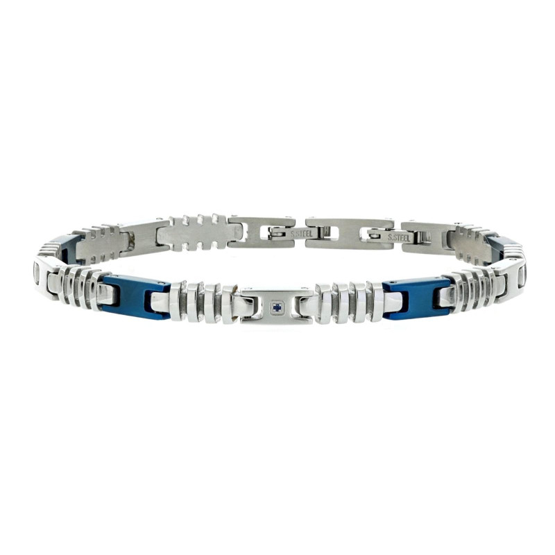 BRAC.IN ACCIAIO CM18+3 CON 1 DIAMANTE BLU/SI 1MM CT 0,008