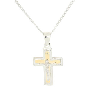 COLLANA UOMO CM 45 E MM 25X17 IN ARGENTO E ORO
