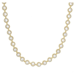 COLLANA CM 42+5 MINERVA IN ACCIAIO MM 8 DORATO CON PIETRE BIANC