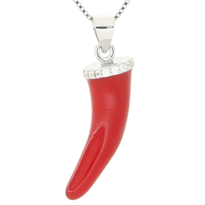 PENDENTE PORTAFORTUNA CORNO IN ARGENTO 925