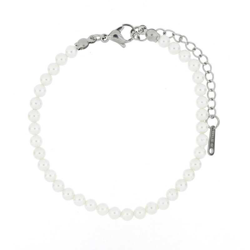 BRACCIALE CM 19+5 PERLA MM 4 IN ACCIAIO