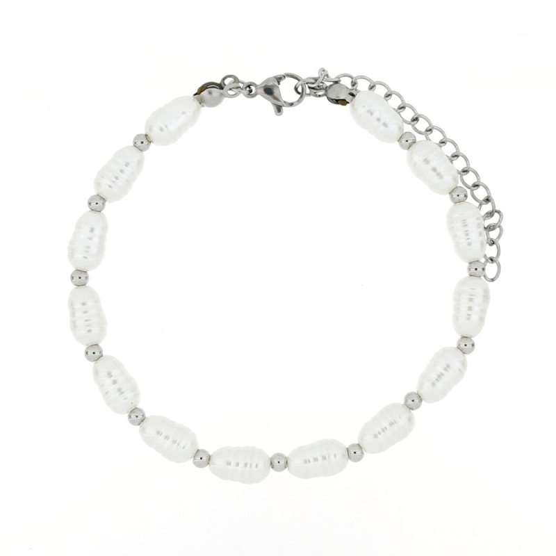BRACCIALE CM 18+5 PERLA MM 9 IN ACCIAIO
