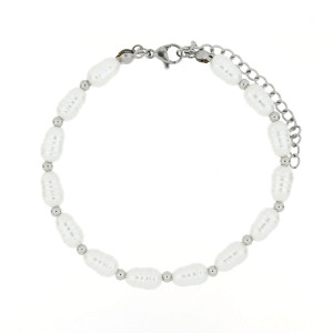 BRACCIALE CM 18+5 PERLA MM 9 IN ACCIAIO