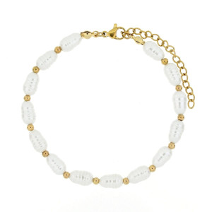 BRACCIALE CM 18+5 PERLA MM 9 IN ACCIAIO