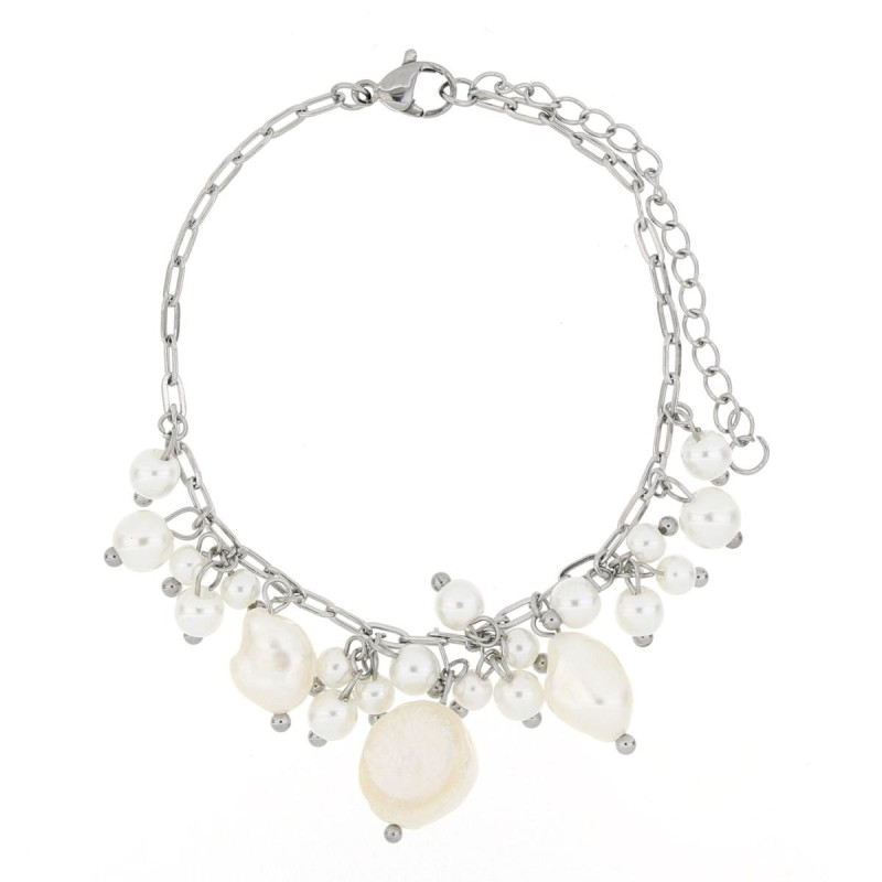 BRACCIALE CM 17+5 PERLA MM 10 IN ACCIAIO
