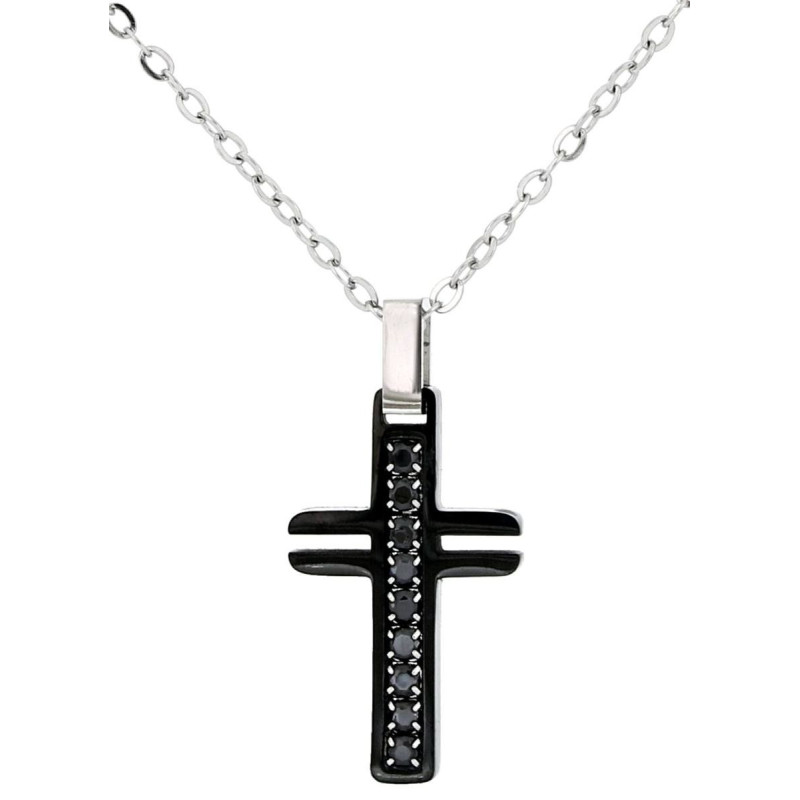 PENDENTE UOMO IN ACCIAIO CM 45+5 CROCE MM 23X14