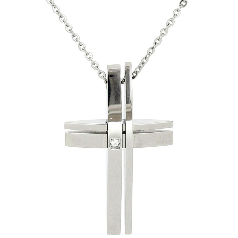 PENDENTE UOMO IN ACCIAIO CM 45+5 CROCE MM 35X22