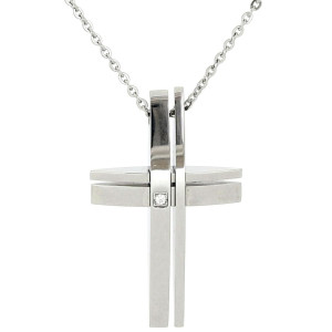 PENDENTE UOMO IN ACCIAIO CM 45+5 CROCE MM 35X22