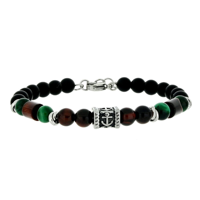 BRACCIALE UOMO IN PIETRA E ACCIAIO CM 18+3