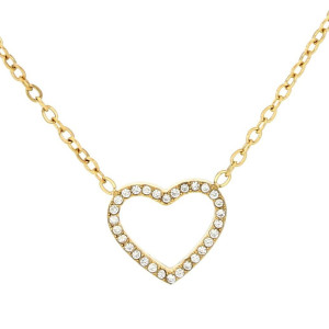 COLLANA "ADANA" CM 39+5 CUORE MM 11 CON ZIRCONI IN ACCIAIO