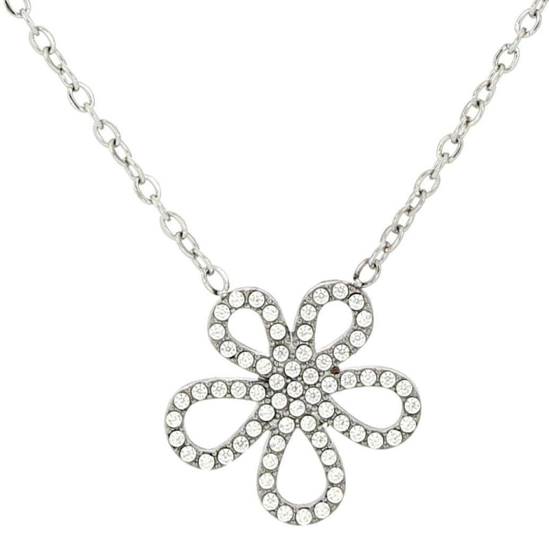 COLLANA "ADANA" CM 39+5 FIORE MM 15 CON ZIRCONI IN ACCIAIO