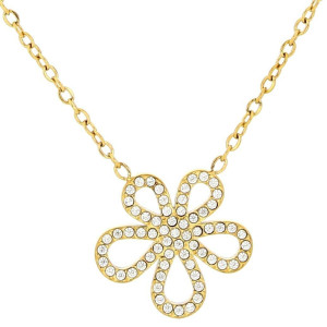 COLLANA "ADANA" CM 39+5 FIORE MM 15 CON ZIRCONI IN ACCIAIO