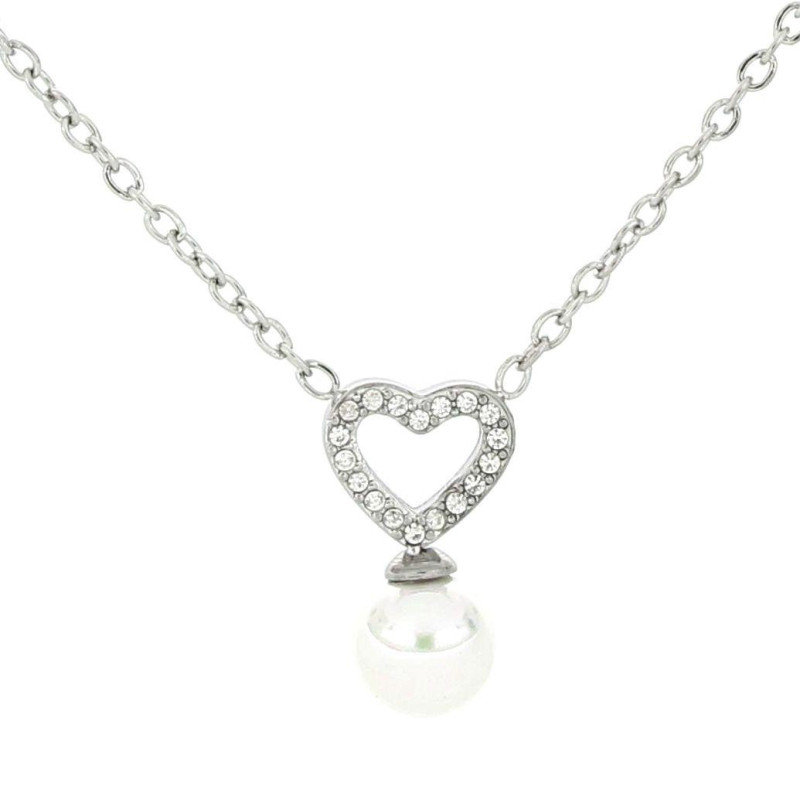 COLLANA "ADANA" CM 39+5 CUORE MM 14 CON ZIRCONI IN ACCIAIO