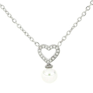 COLLANA "ADANA" CM 39+5 CUORE MM 14 CON ZIRCONI IN ACCIAIO