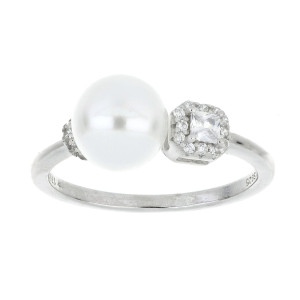 ANELLO PERLA MM 8 ZIRCONE MM 5 IN ARGENTO 925