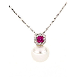 PENDENTE PERLA MM 8 ZIRCONE MM 13 IN ARGENTO 925 CATENA CM 46