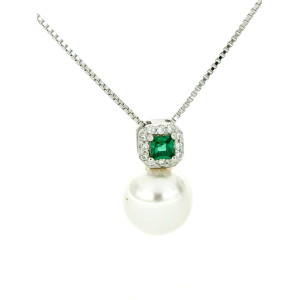 PENDENTE PERLA MM 8 ZIRCONE MM 13 IN ARGENTO 925 CATENA CM 46