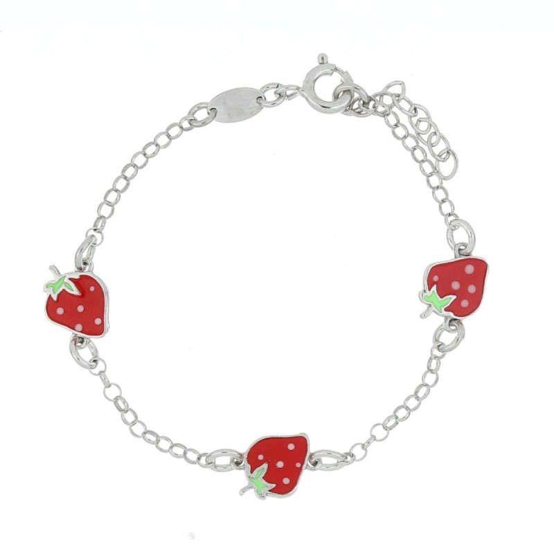 BRACCIALE BABY CM 14+2 CON 3 FRAGOLE IN ARGENTO 925