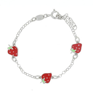 BRACCIALE BABY CM 14+2 CON 3 FRAGOLE IN ARGENTO 925