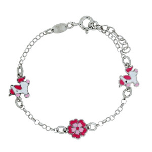 BRACCIALE BABY CM 14+2 CON FIORE E UNICORNI IN ARGENTO 925