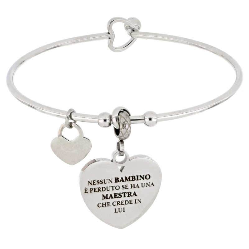 BRACCIALE "MAESTRA" CON FRASE "NESSUN BAMBINO E'" IN ACCIAIO