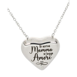 COLLANA "MAMMA" CON FRASE 'SI LEGGE MAMMA..' IN ACCIAIO
