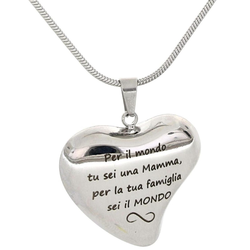 COLLANA "MAMMA" CON FRASE 'PER IL MONDO TU TU SEI..'  IN ACCIAIO