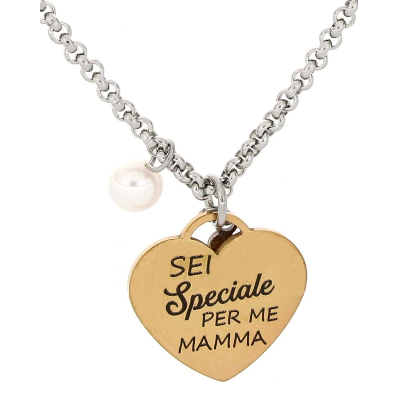 COLLANA "MAMMA" CON FRASE 'MAMMA TVB'  IN ACCIAIO