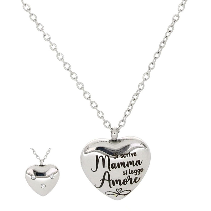 COLLANA "MAMMA" CON FRASE 'MAMMA TVB'  IN ACCIAIO